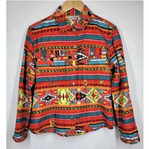 Chico's Multicolor Aztec Tribal Southerwestern Button Up Jacket Size 2